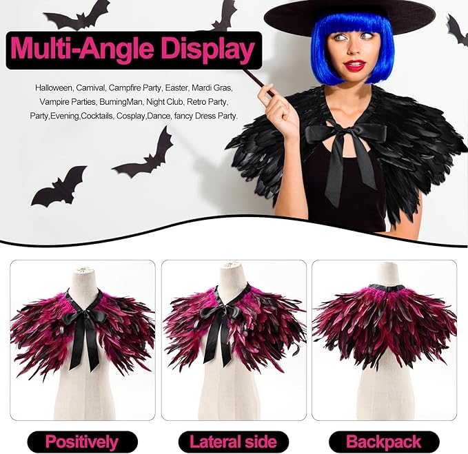 Gothic Natural Feather Shrug Feather Shawl Wrap Cape Victorian Collar for Halloween Cosplay Party Costume Accessories