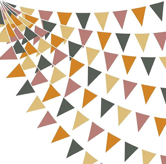 32Ft Fall Party Decorations Retro Colored Fabric Triangle Banner Flag Pennant Bunting Garland Streamers for Fall Birthday Baby Shower Autumn Thanksgiving Day Outdoor Garden Party Decor