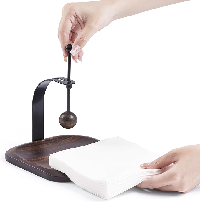 Walnut Wood Napkin Holder for Table,Elegant Wooden Square for Table Dispenser with Weighted,Suitable for Kitchen Restaurant Bar Office Parties Home Décor Hotel Cafe (Walnut)