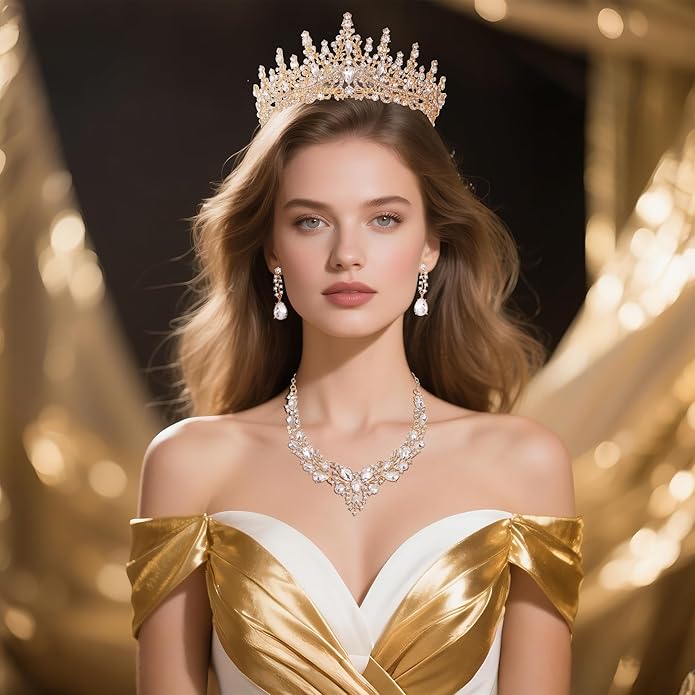 Kamirola Tiaras and Crowns for Women,Tiaras Earrings Necklace, Crystal Bridal Jewelry Set（TR83