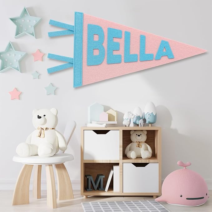 Custom Felt Pennant Flag for Baby Boy Girl Toddler, Custom Name Sign Pennant Banner Flags for Bedroom kids Room, Flag Banner Wall Flags Birthday Gifts for Nursery Boy Room Decor Playroom Decor