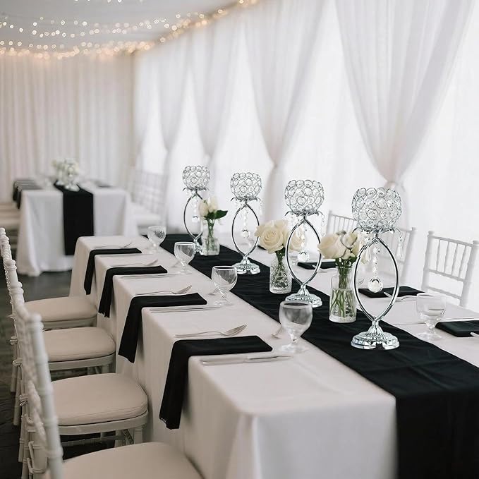 6 Pcs Silver Elegant Metal Crystal Tea Light Candle Holders with Crystal Pendants, Hollow Design - Wedding Table Centerpieces for Anniversary Birthday Party, Home Decor