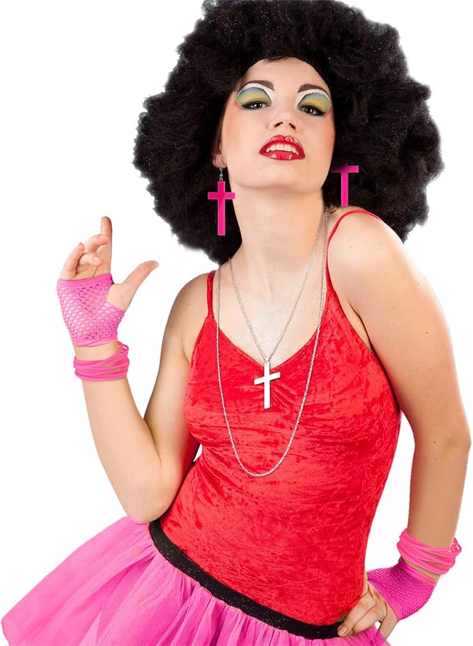 Blulu 80s Accessories for Women Dress Costume Lace Headband Earrings Fishnet Gloves Necklace Bracelet