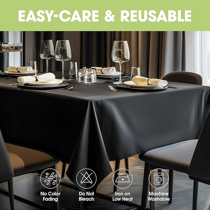 Pureegg Rectangle Table Cloth 60" x 84" – Durable Polyester Tablecloth Offers Reusable & Washable Protection, Ideal for Outdoor Party, Picnic, Wedding, Banquet and Birthday, 9 Pack, Black