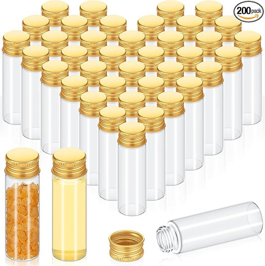 200 Pcs Small Clear Vials Spice Mini Jars with Lids Mini Glass Bottles with Screw Aluminum Metal Caps Tiny Jars Sample Containers for Powder Cream Cosmetic Jewelry Wedding (15 ml,Gold Caps)