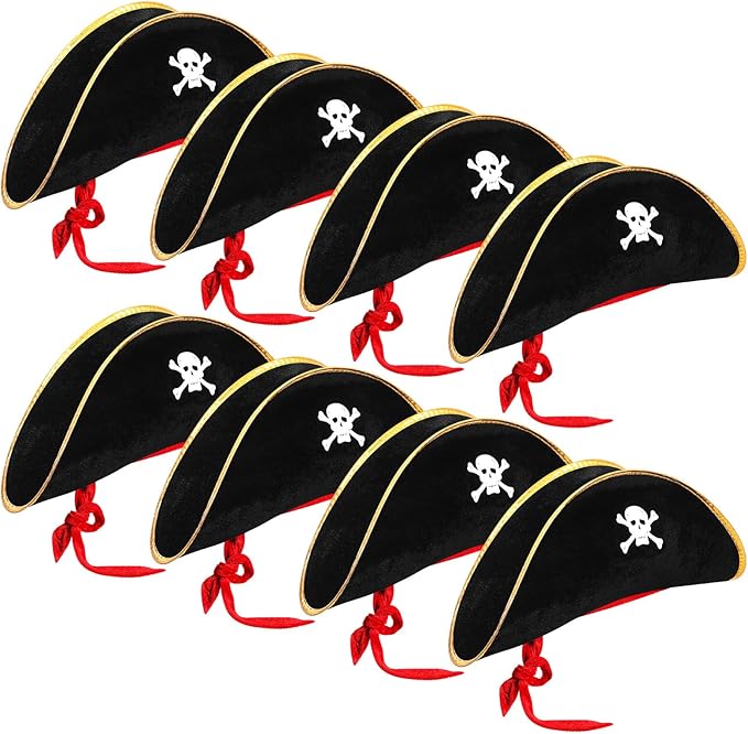 Hsei Halloween Pirate Captain Hat Skull Print Pirate Costume Party Hats Nautical Theme Cosplay Party Favors Supplies