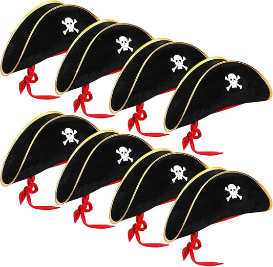 Hsei Halloween Pirate Captain Hat Skull Print Pirate Costume Party Hats Nautical Theme Cosplay Party Favors Supplies