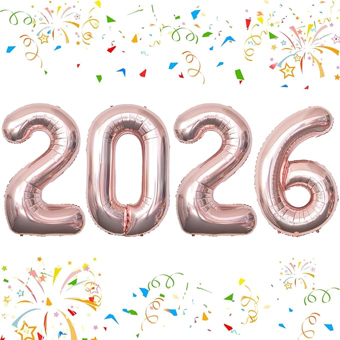 KALOR 42 Inch 2026 Rose Gold Foil Mylar Number Balloons, Giant 2026 New Years Decorations for 2026 Happy New Year Eve and Graduations Party Supplies