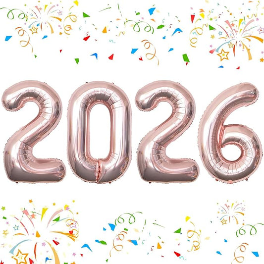 KALOR 42 Inch 2026 Rose Gold Foil Mylar Number Balloons, Giant 2026 New Years Decorations for 2026 Happy New Year Eve and Graduations Party Supplies