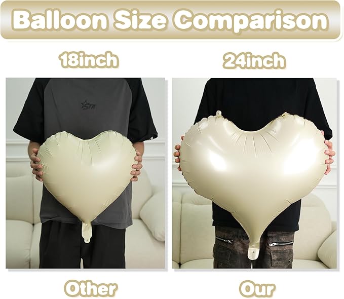 Green Cream White Heart Balloons,24Inch Heart Foil Balloons for Valentine's Day Birthday Wedding Baby Shower Anniversary Party Decorations