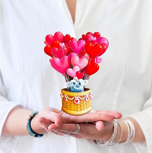 Freshcut Paper Pop Up Cards, Mini Heart Balloons, 6 Inch Mini Sized 3D Popup Greeting Cards, Valentine's Day, Anniversary Card, Blank Notecard & Envelope