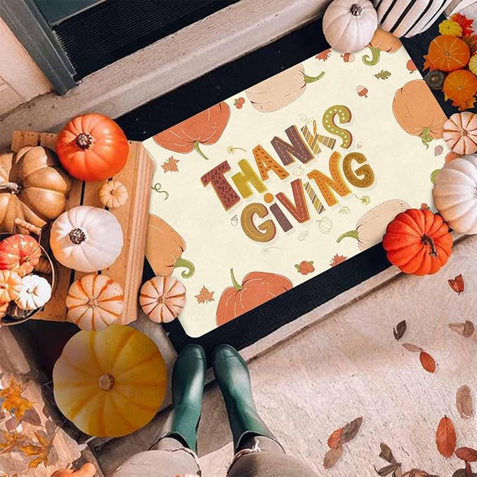 InterestPrint Thanksgiving Doormat Fall Door Mat Fall Harvest Doormat for Indoor Outdoor Entrance Floor Mats Non Slip Autumn Harvest Vintage Thanksiving Decor Rubber Welcome Mats