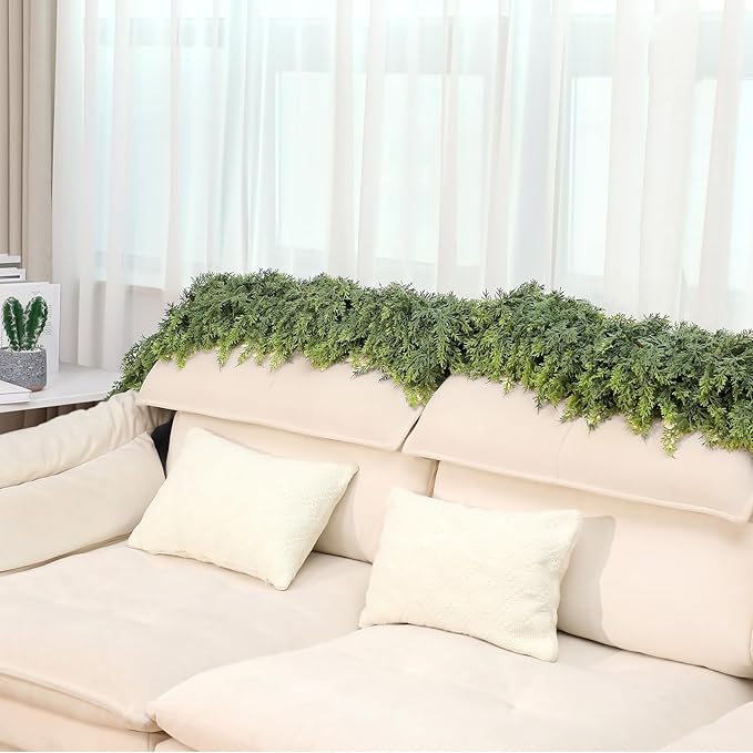 Waydress 1 Pcs 15ft Christmas Cedar Garland Artificial Realistic Soft and Thickness Green Faux Cedar Pine Garland for Home Fireplace Indoor Outdoor Holiday Party Decoration