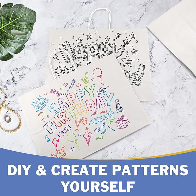 XPCARE 100Pcs 16x6x12 Inches Large Paper Bags with Handles Kraft Paper Bag Gift Bags with Handles Shopping White Paper Bag for Business Merchandise Wedding Party Favors