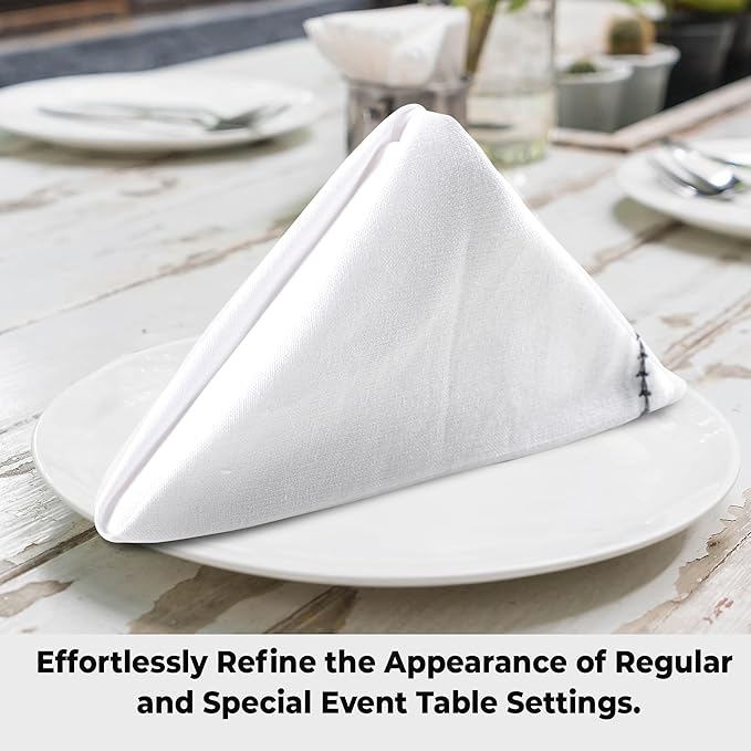 Urban Villa Cloth Napkin Set of 6 Hemstitch White Black 20x20 Inches Premium Soft Cotton Highly Absorbent Reusable & Washable Dinner Table Napkins for Home and Weddings