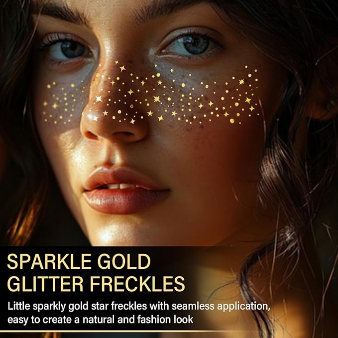 20 Pcs Gold Glitter Freckles Face Tattoo, Gold glitter Freckles Makeup Patches, Waterproof Sparkle Freckles, Glitter Freckles Face Temporary Tattoos for Women