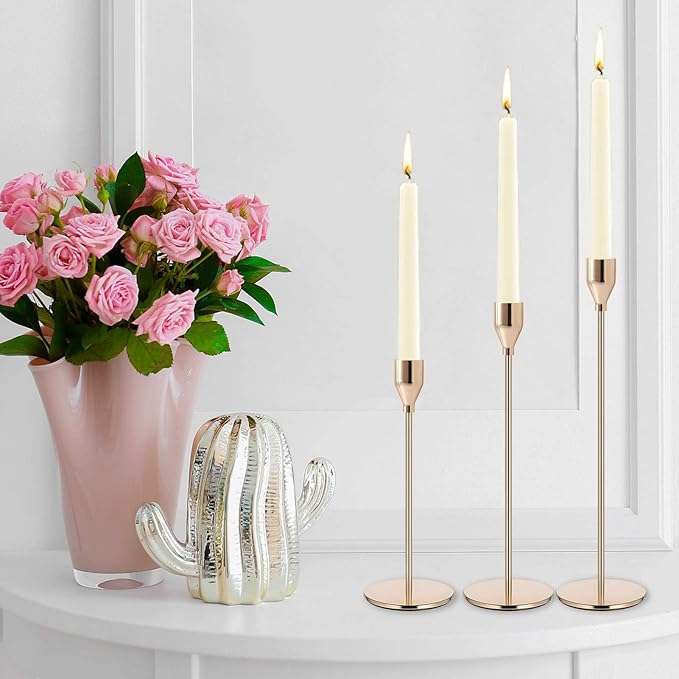 Gold Candlestick Holder French Gold Candle Holders for Table Centerpieces, Wedding, Party, Fits 3/4 inch Candles, Metal Taper Candle Sticks Holders Decor for Dinner, Home Decor (Set of 6)