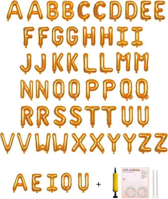 58 PCS Letter Balloons Alphabet Letters 2 Sets A- Z & 1 Sets AEIOU 16 - Inch Mylar Foil Balloons Set for Wedding/Birthdays/Annivs/Grads party Decoration Banner Custom Phrase（Orange）