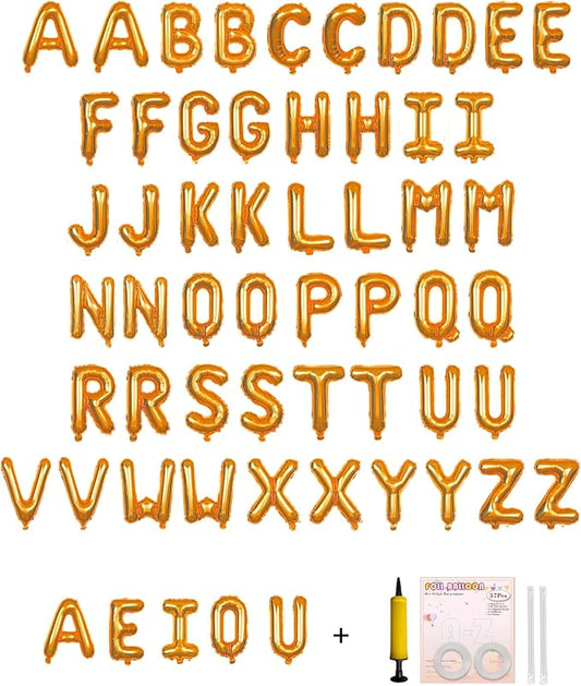 58 PCS Letter Balloons Alphabet Letters 2 Sets A- Z & 1 Sets AEIOU 16 - Inch Mylar Foil Balloons Set for Wedding/Birthdays/Annivs/Grads party Decoration Banner Custom Phrase（Orange）