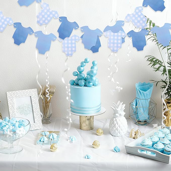 Blue Bodysuit Banner, Blue Plaid Onesie Baby Shower Garland Banner, Girl Boy Shower Decor, Baby Showers Bunting Gender Reveal Decorations