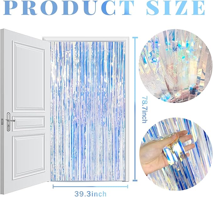 10 Pack Foil Curtain Backdrop Iridescent Metallic Tinsel Foil Fringe Curtains Photo Booth Props for Birthday Wedding Engagement Baby Shower Bachelorette Christmas Holiday Celebration Party Decoration