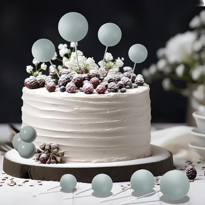 ASTARON 20 Pcs Ball Cake Topper Decorations Mini Balloons Cake Topper Sticks Gray Balls Cake Picks Cake Topper Balls Cake Decorations for Wedding Birthday Cake Decorations