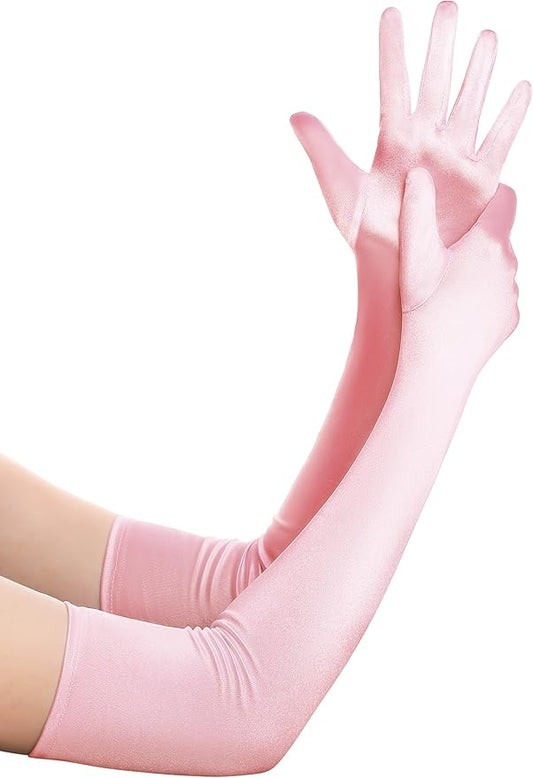 BABEYOND Long Opera Party 1920s Satin Tea Party Gloves Costume Stretchy Adult Size Elbow Length Bridal Gloves
