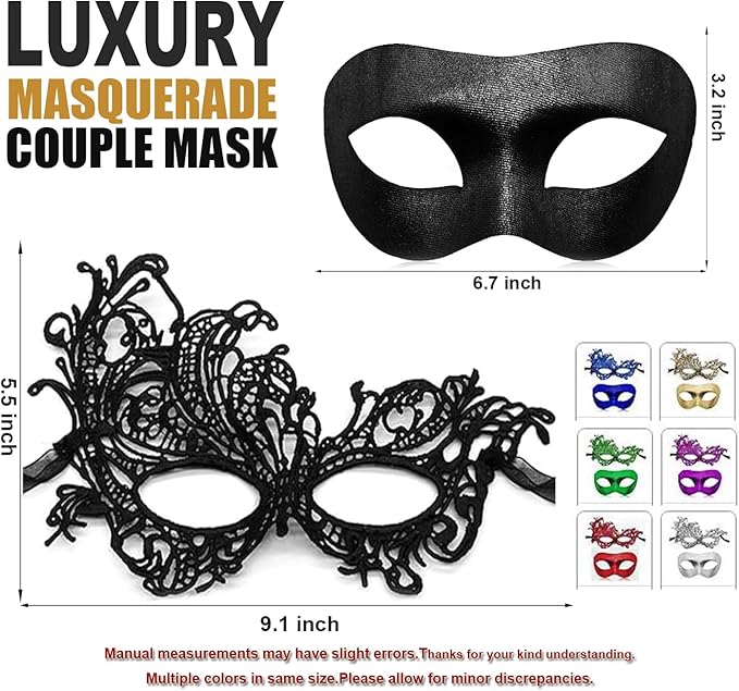Couple Masquerade Mask for Women Men Venetian Mask Halloween Mask for Party Prom Ball Costume Lace Mask