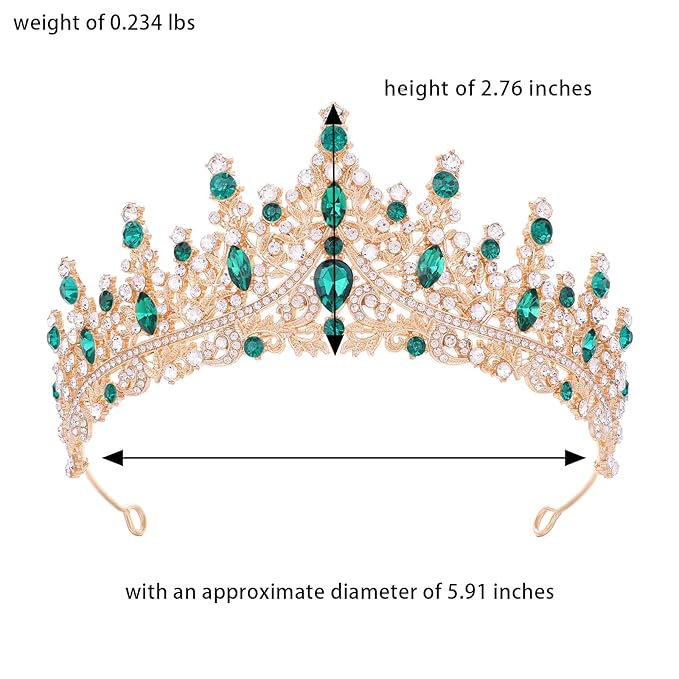 Green Tiara for Women Crystal Queen Crowns Rhinestone Princess Tiaras for Girl Wedding Headband for Bride Hair Accessories for Halloween Costume Birthday Party Prom Mother's Gifts