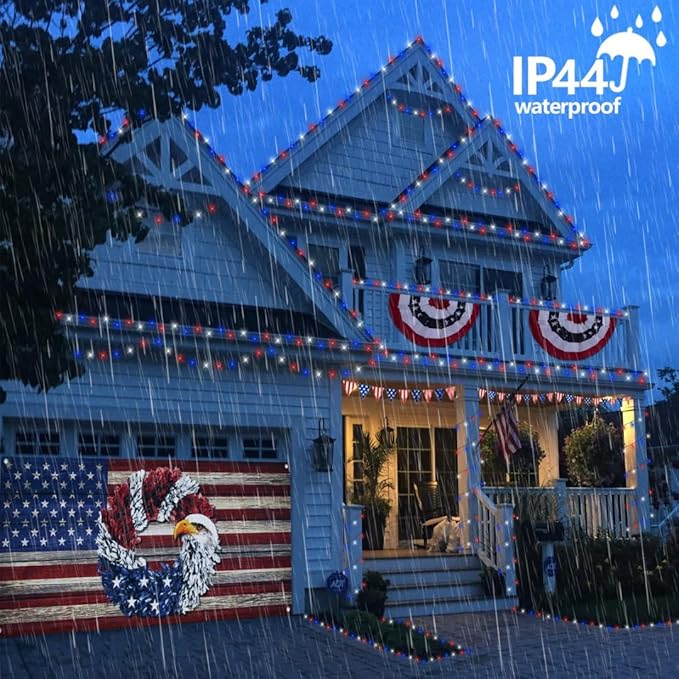 YEGUO 500LED 165ft 4th of July led Lights Outdoor Waterproof, Patriotic String Lights Plug in, Red White Blue led String Lights Indoor for 4th of July Memorial Day Independence Day Decor