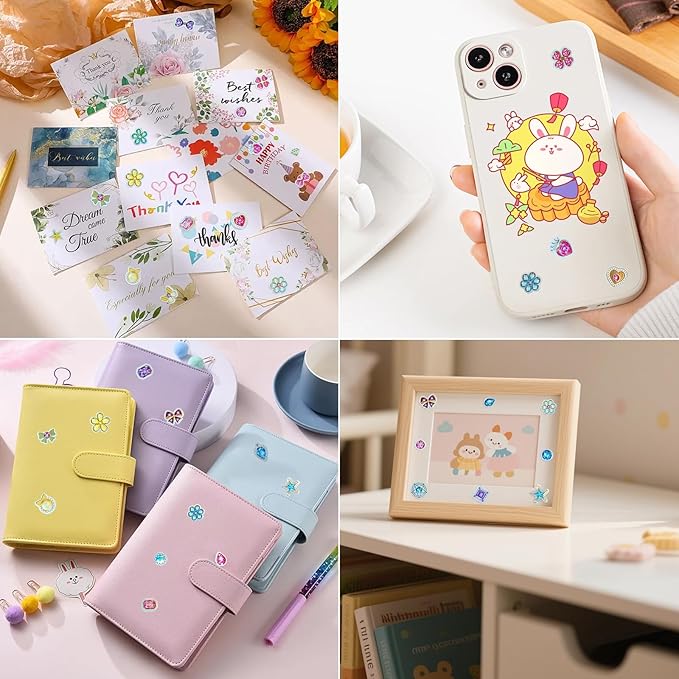 Cute Mini Gem Stickers – Small Flat Shiny Diamond Stickers for Kids Crafts, Rewards, Planner, Scrapbooking & Journaling – Tiny Sticker for Digital Cameras & Phone Case Decor – 4 Sheets