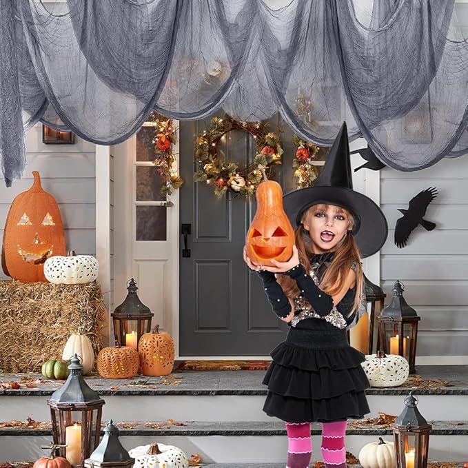 400" x 85" Halloween Creepy Cloth Decoration,Large Grey Spooky Fabric Cloth Scary Gauze Cheesecloth for Haunted House Halloween Party Yard Wall Indoor Outdoor Decor