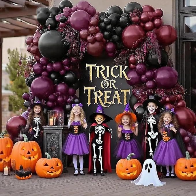 Dark Purple Black Balloons Garland Double Stuffed Black Burgundy Plum Balloon Arch Kit for Birthday Spooky Halloween Wednesday Vampire Gothic Dark Party Decorations
