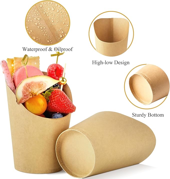 50 Sets 14 oz Charcuterie Cups with Sticks, Individual Kraft Paper Charcuterie Boxes Disposable Individual Appetizer Serving Cups (50 Cups + 200 Cocktail Picks + 50 Bags + 50 Ties)
