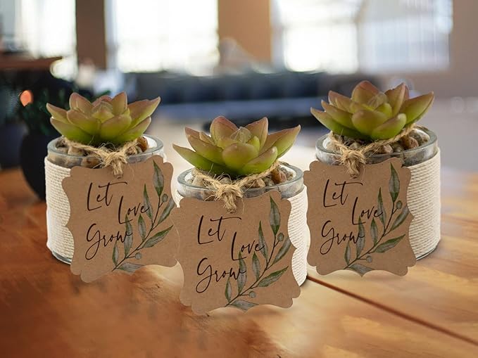 Summer-Ray 50pcs Thank You Tags Wedding Birthday Bridal Shower Favors Gift Tags with Olive Leaves (Kraft Brown Let Love Grow)
