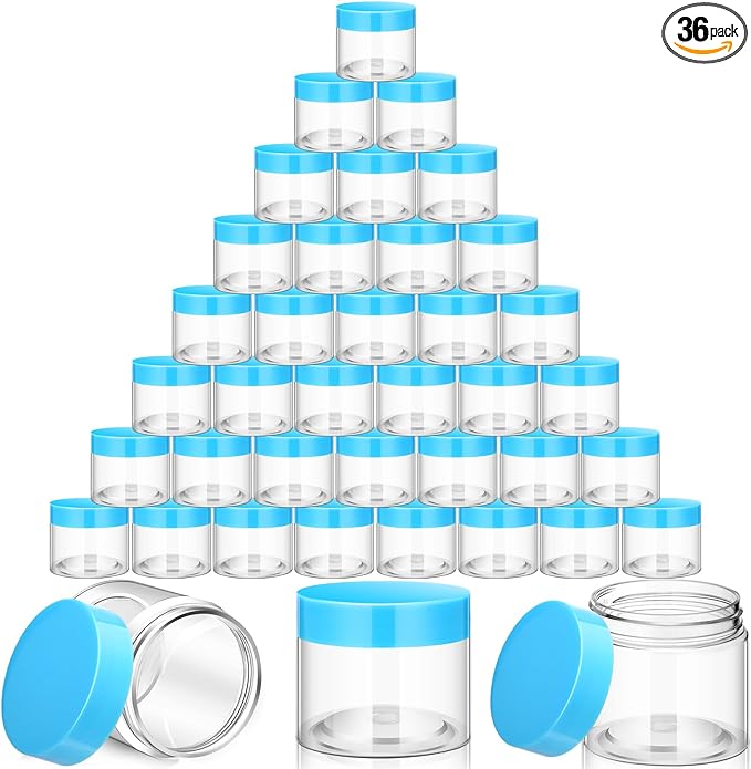 SATINIOR 36 Pieces 4 oz Plastic Jars with Lids Wide Mouth Airtight Reusable Container Acrylic Cosmetic Small Jars for Lotions Ointments Travel Toiletries Creams Make up Storage(Blue)