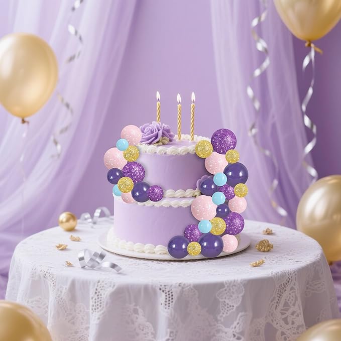 BEISHIDA 40 Pcs Foam Ball Cake Toppers with Sticks Mini Cake Decorations for Birthdays, Weddings, Baby Showers, DIY Baking Supplies, Anniversary Party (Purple, Rose, Gold, Blue)