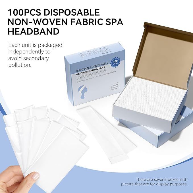 100 Count Disposable Headbands for Spa Headband for Washing Face Individually Wrapped Headbands for Women, Non-woven Fabric Facial Headband, Esthetician Supplies Makeup Artists & Salon Professionals