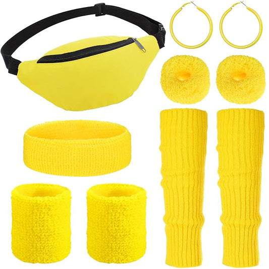 Haysandy 80s Costume Accessories for Women, Neon Leg Warmers Headband Wristbands Earrings Hair Rings for Cosplay (Yellow)