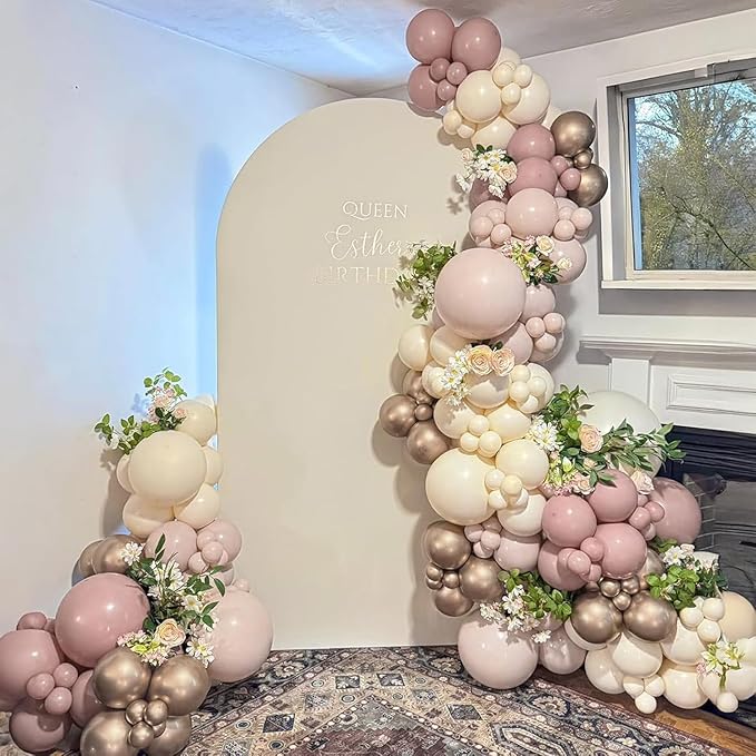 Dusty Pink Balloon Arch Kit, Boho Retro Blush Pink Champagne Gold White Latex Helium Party Balloons Garland for Girls Women Bridal Baby Shower Neutral Wedding Engagement Birthday Party Decorations