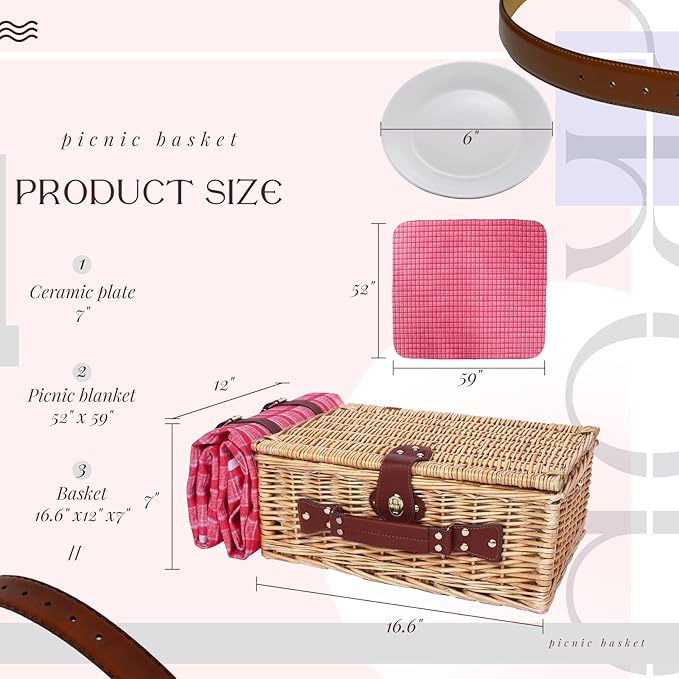Picnic Baskets Wicker Willow Picnic Set for 4 Persons with Insulated Cooler Bag and Waterproof Picnic Blanket