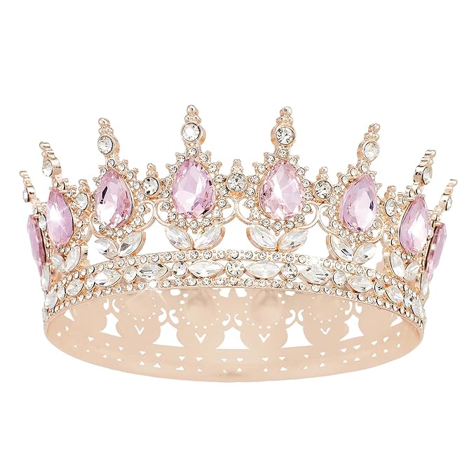 Queen Crown Rhinestone Wedding Crowns and Tiaras for Women Costume Party Hair Accessories Princess Birthday Crown Crystal BridalCrown(Rose Gold Pink Crown)
