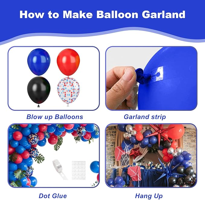 Black Red Blue Balloons Arch Garland Kit, Theme Balloon Arch Kit for man with Balloons for Hero Baby Shower Theme Birthday Party Decorations