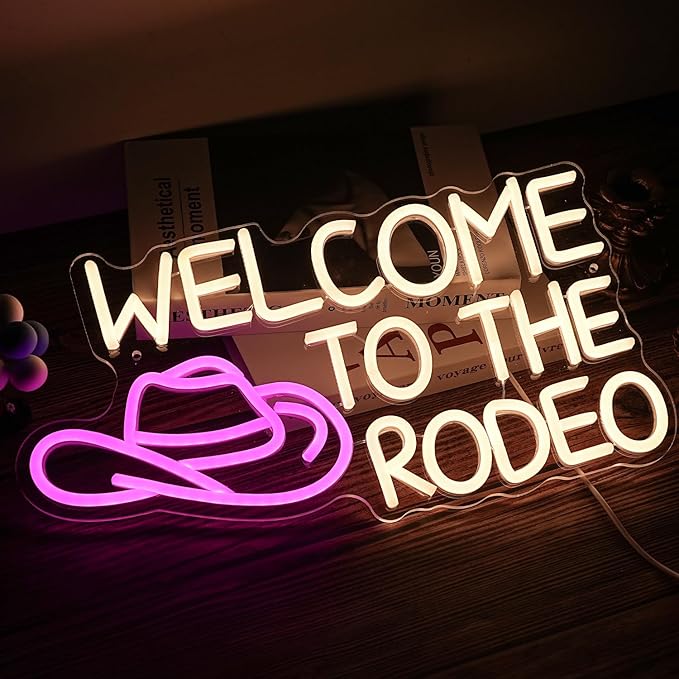 Welcome To The Rodeo Neon Sign Cowboy Neon Light For Wall Decor Dimmable LED Signs Welcome To The Rodeo Light Up Signs Living Room Man Cave Bar Recreation Room Decoration, Cowboy Gift for Men, Women