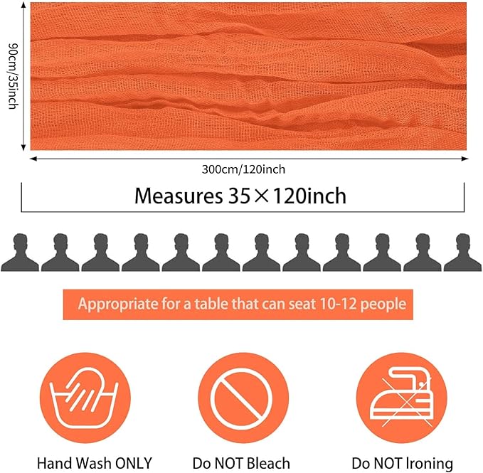 12 Pack Cheesecloth Table Runner, 35 x 120 Inch Boho Orange Cheese Cloth Table Runner 10 ft Gauze Table Runners for Wedding Fall Thanksgiving Christmas Decor