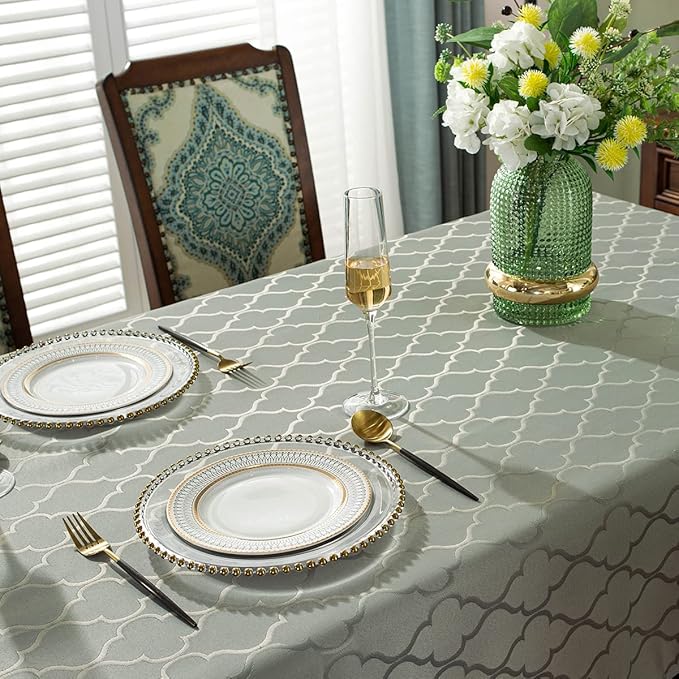 SASTYBALE Jacquard Tablecloth Flower Patterns Polyester Table Cloth Spill Proof Wrinkle Resistant Table Cover for Kitchen Dining Tabletop (Rectangle/Oblong, 60" x 120" (10-12 Seats),Gray)