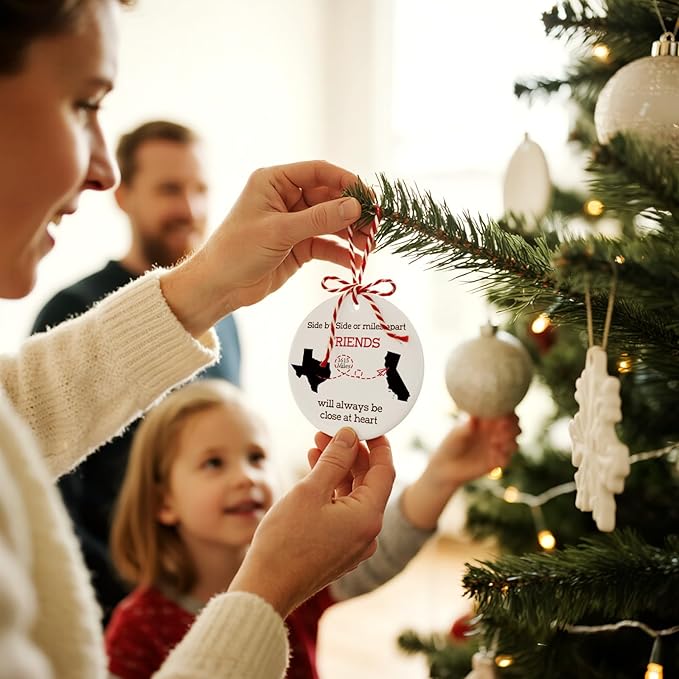 Personalized State Christmas Ornament - Custom Long Distance Gifts for Family Couple Friend Bestie, Customized 2025 Ornament for Those Miles Apart, Close at Heart - Any Two