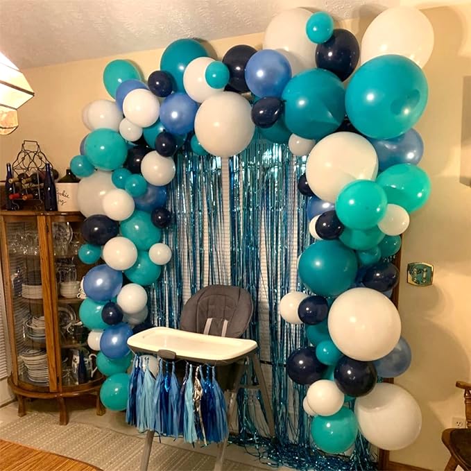 Teal Balloon Garland Arch Kit, Navy Blue Light Blue Teal White Turquoise Aqua Latex Balloons Garland Kit for Boys Girls Women Bridal Baby Shower Ocean Birthday Wedding Party Decorations Supplies