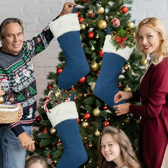 6Pack Christmas Stockings 20 Inch Plush Xmas Stocking for Family Holiday Party Décor and Xmas Tree Fireplace Decor(6, Navy Blue-Large)