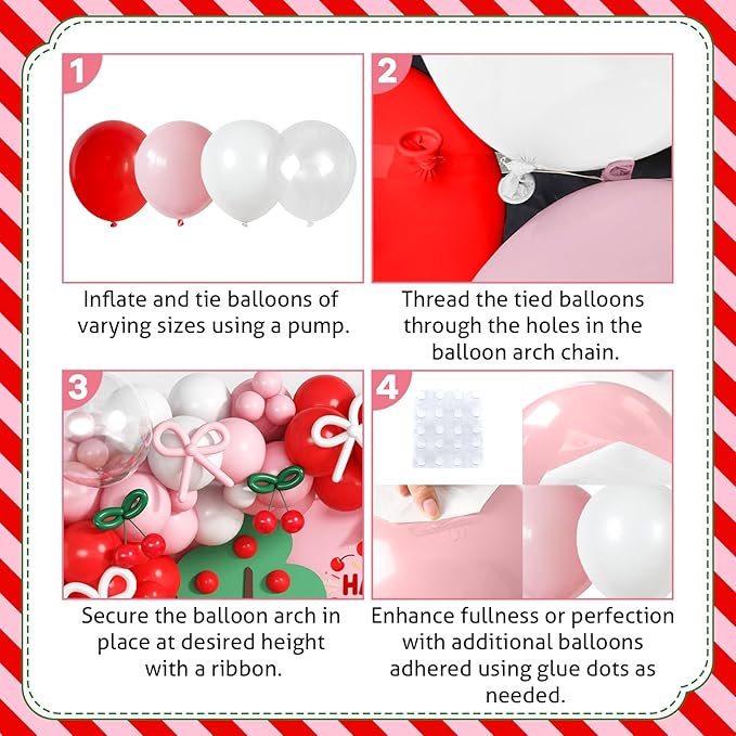 Cherry Balloons Arch Red and Pink Balloons Garland for Girls Birthday Berry Sweet Decorations Summer Fruit Party Coquette Bow Light Pink Red White Clear Latex Balloon Bachelorette Baby Bridal Shower